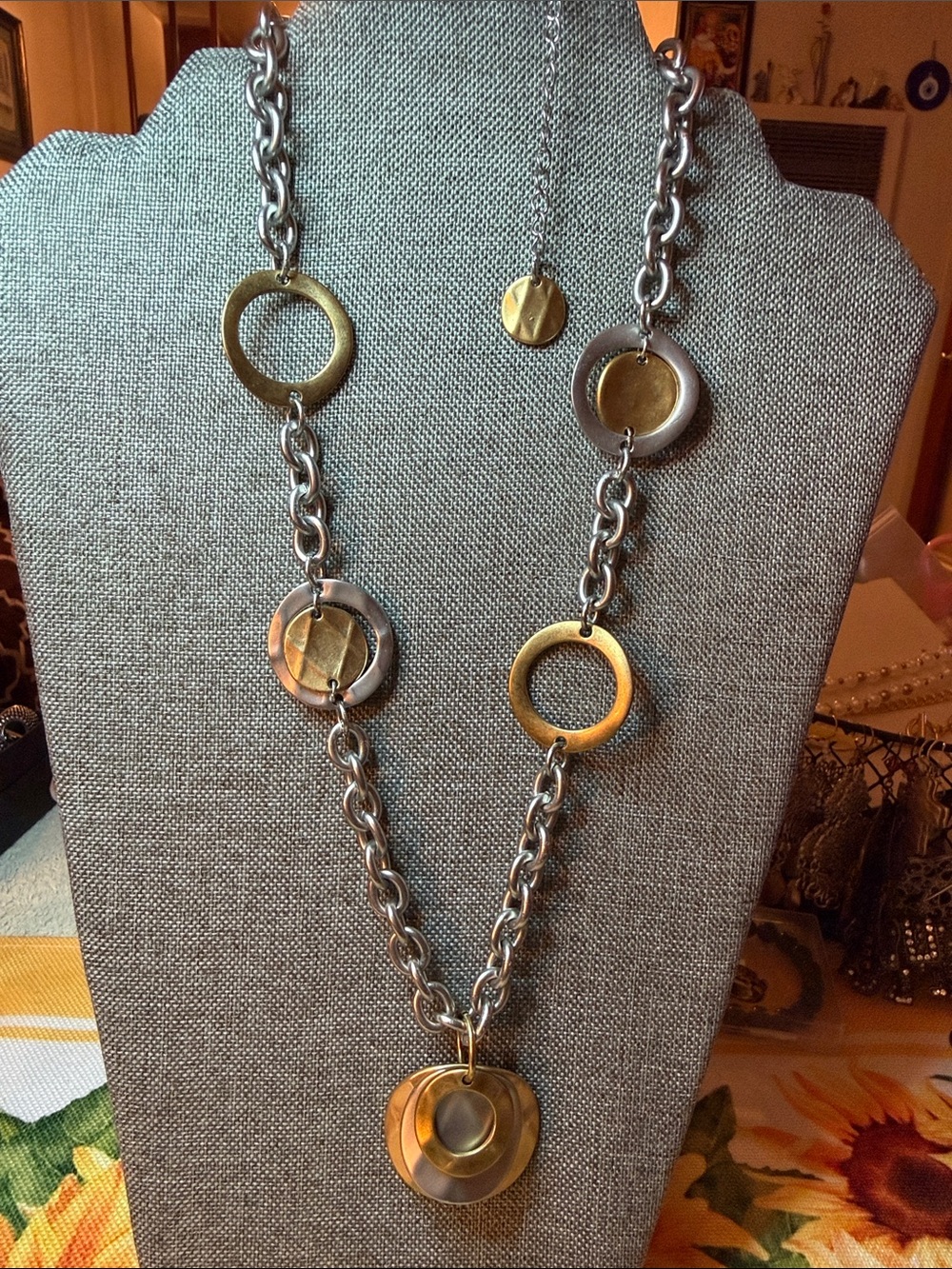 Premier Designs Two-Tone Circle Link Necklace in Gold and Silver